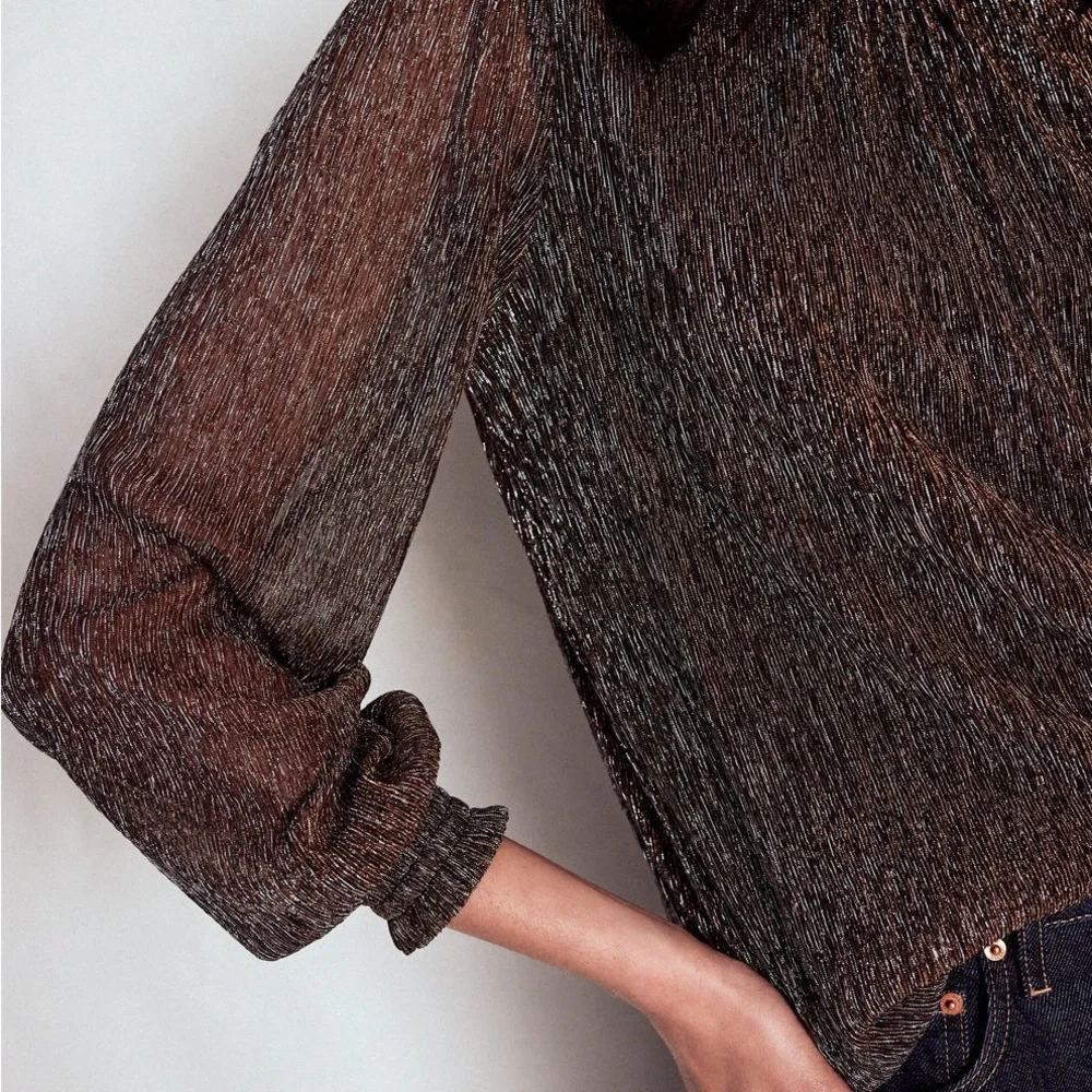 Boden Metallic Bronze High-Neck Blouse US 10
